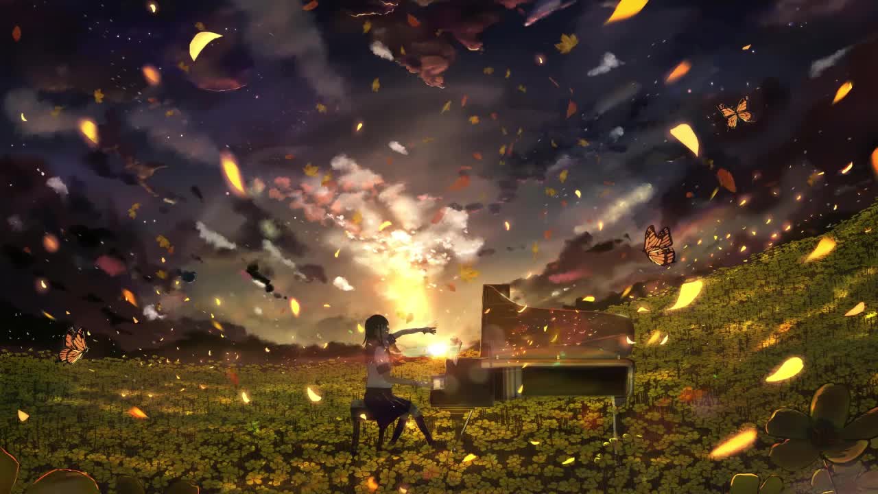 Anime Girl Playing Piano In Flower Field HD Live Wallpaper For PC