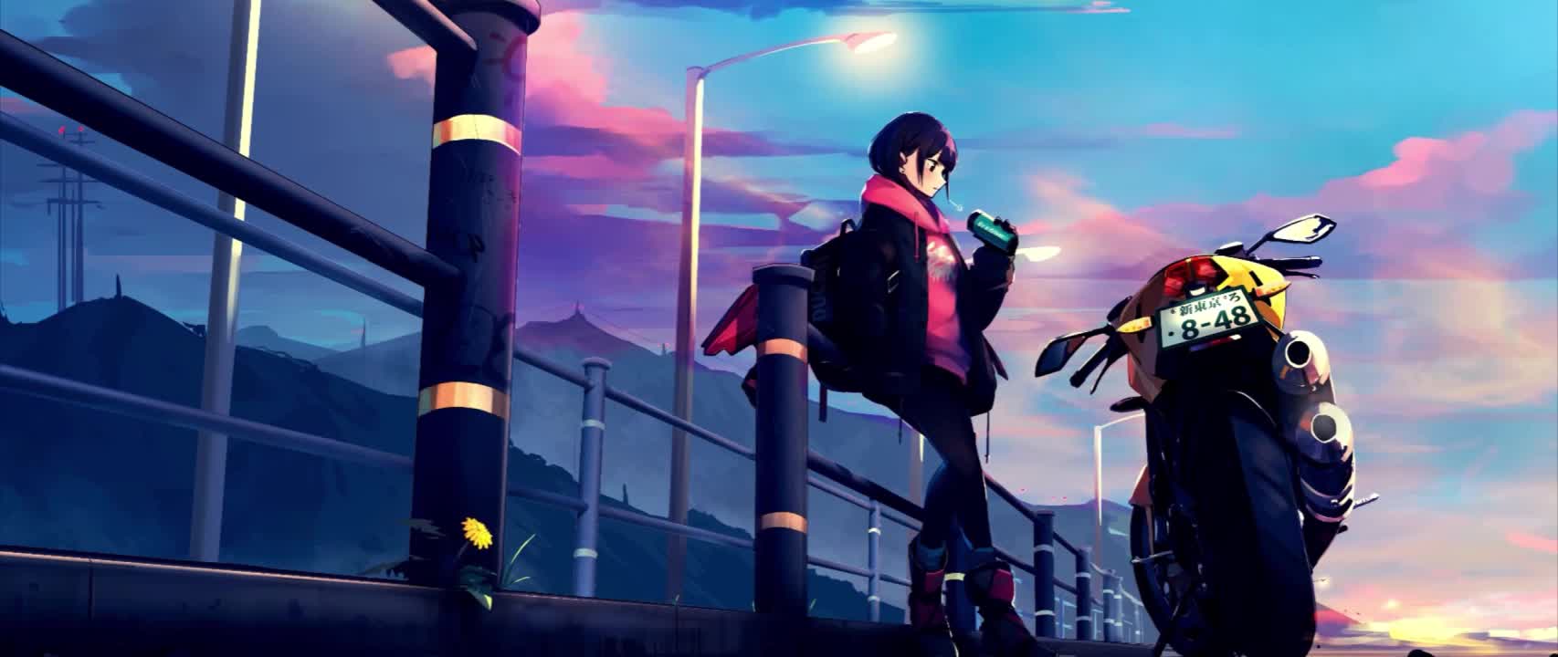 Anime Girl With Motorcycle HD Live Wallpaper For PC