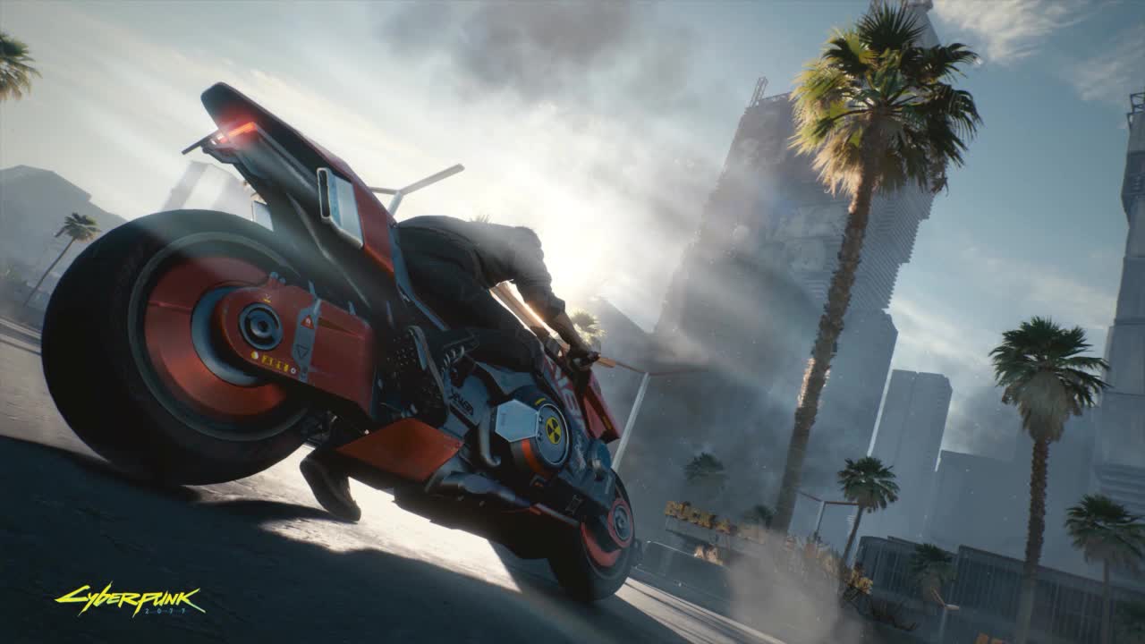 V Riding Motorcycle In The City Cyberpunk 2077 HD Live Wallpaper For PC