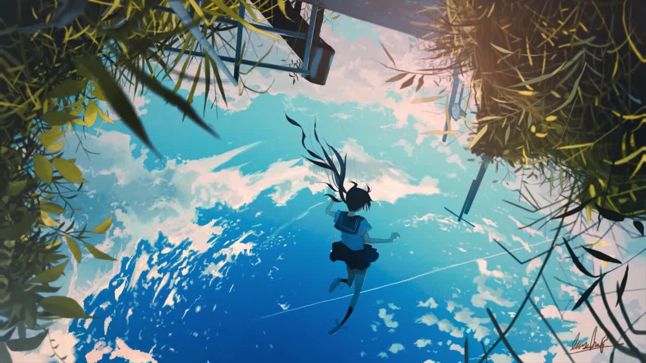 Anime Girl Jumping To The Sky HD Live Wallpaper For PC