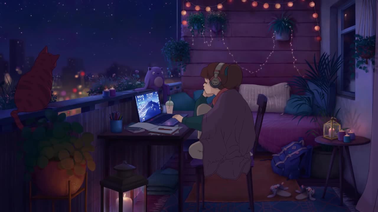 Lofi Girl Using Laptop In Balcony HD Live Wallpaper For PC