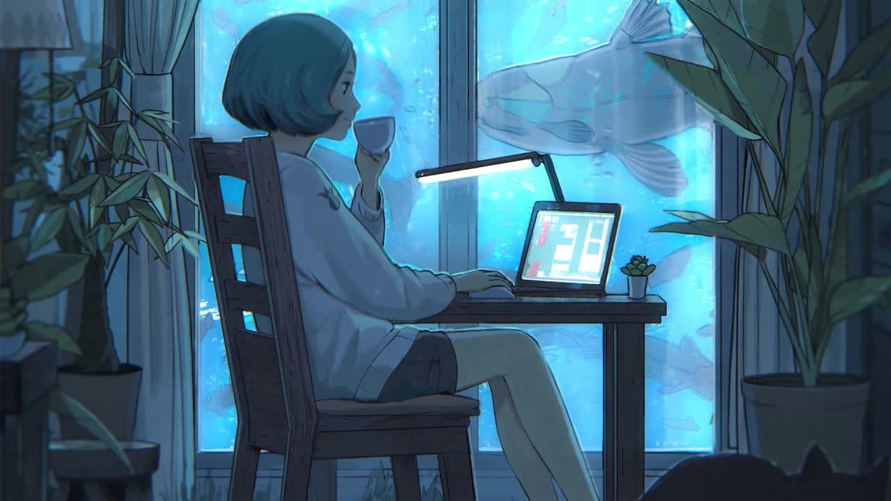 Anime Girl Drinking Coffee HD Live Wallpaper For PC