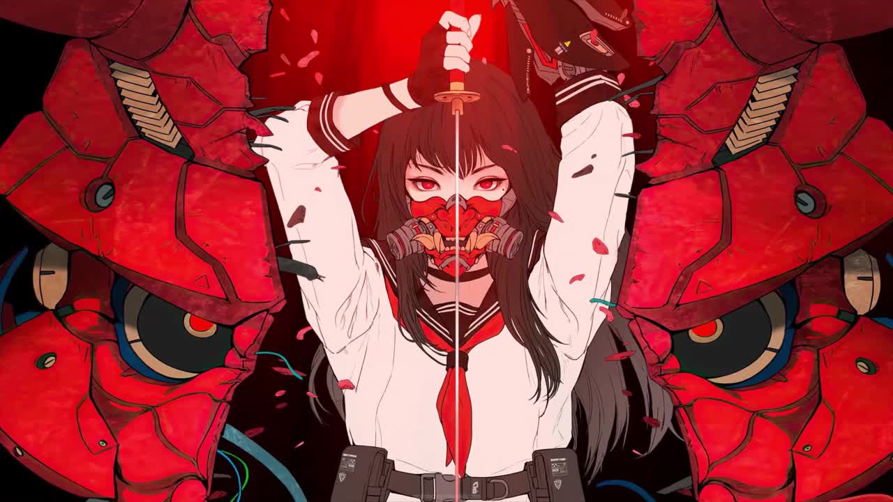 Samurai Anime Girl Oni Mask HD Live Wallpaper For PC