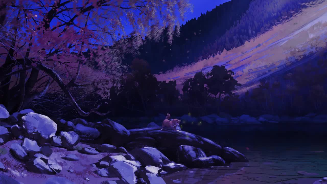 Shiba Inu Playing At The Riverside In The Night HD Live Wallpaper For PC