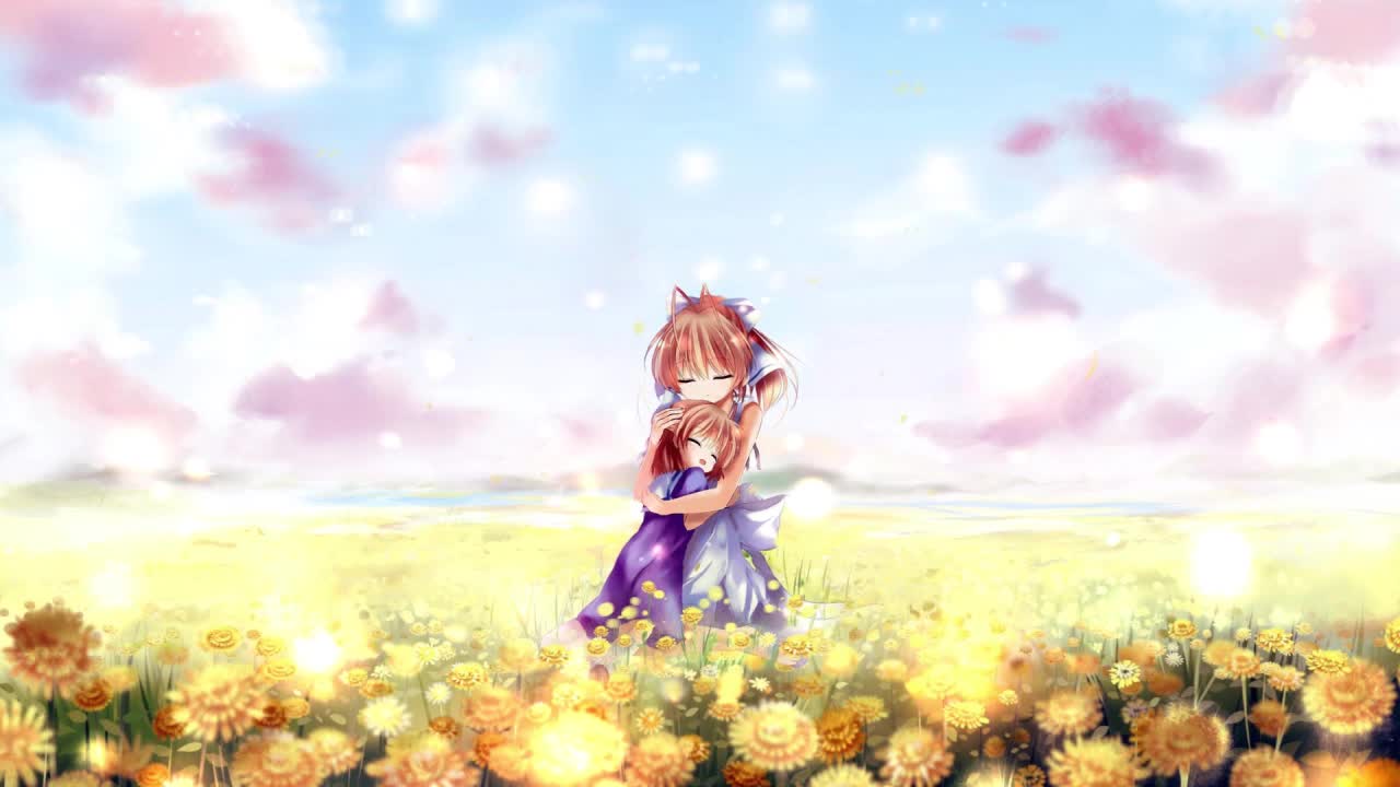 Nagisa Hugging Ushio In The Flower Field Clannad HD Live Wallpaper For PC