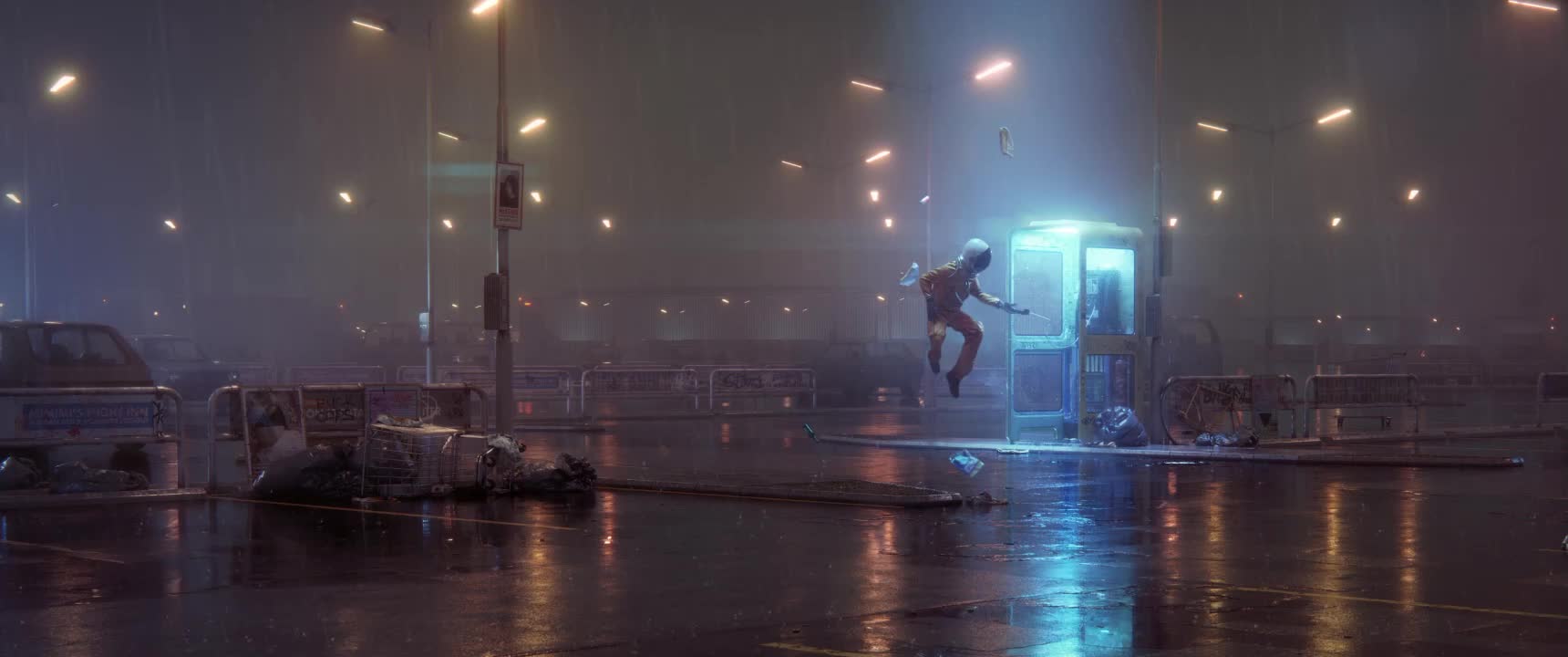 Astronaut Floating In Front Of Phone Box HD Live Wallpaper For PC