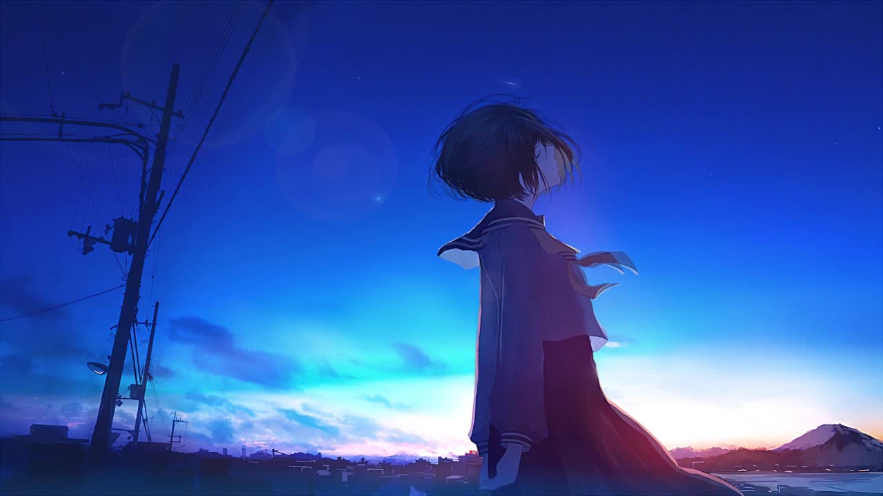 Anime Girl And Blue Sky HD Live Wallpaper For PC