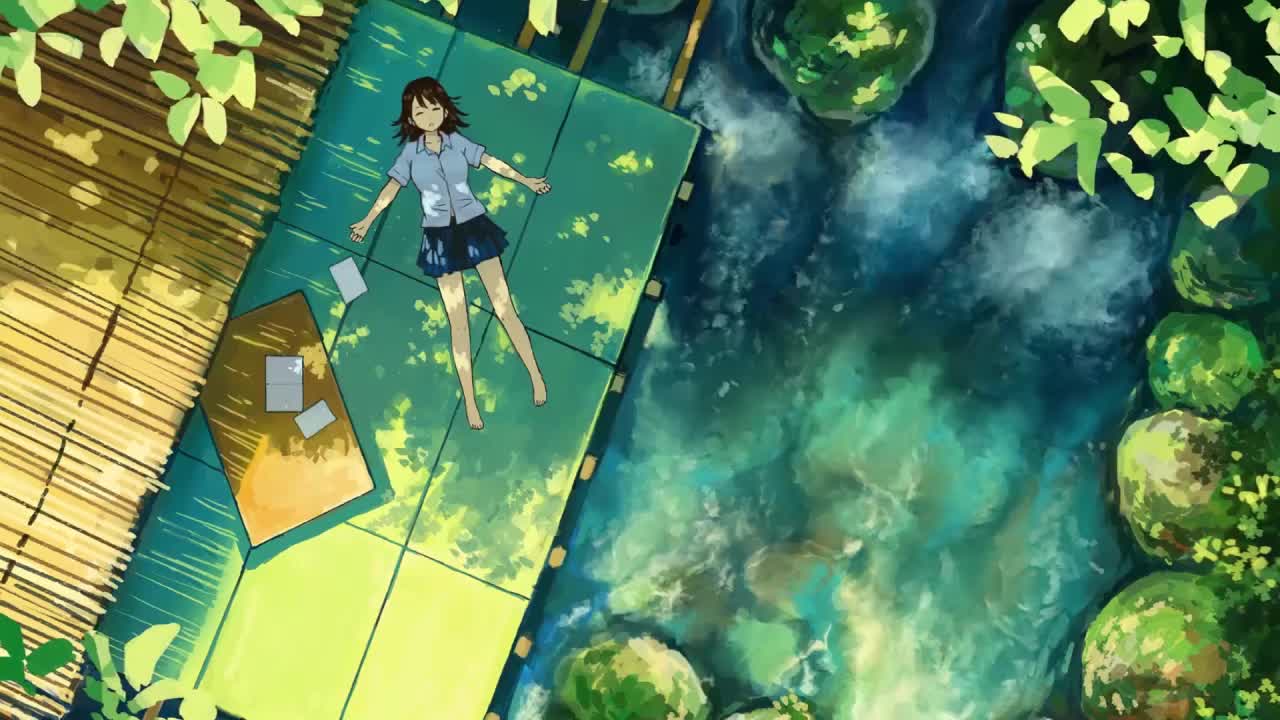 Anime Girl Lying On The Floor Relaxing After Doing Homework HD Live Wallpaper For PC