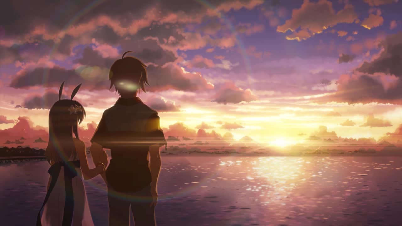 Anime Couple Watching The Sunset Together HD Live Wallpaper For PC