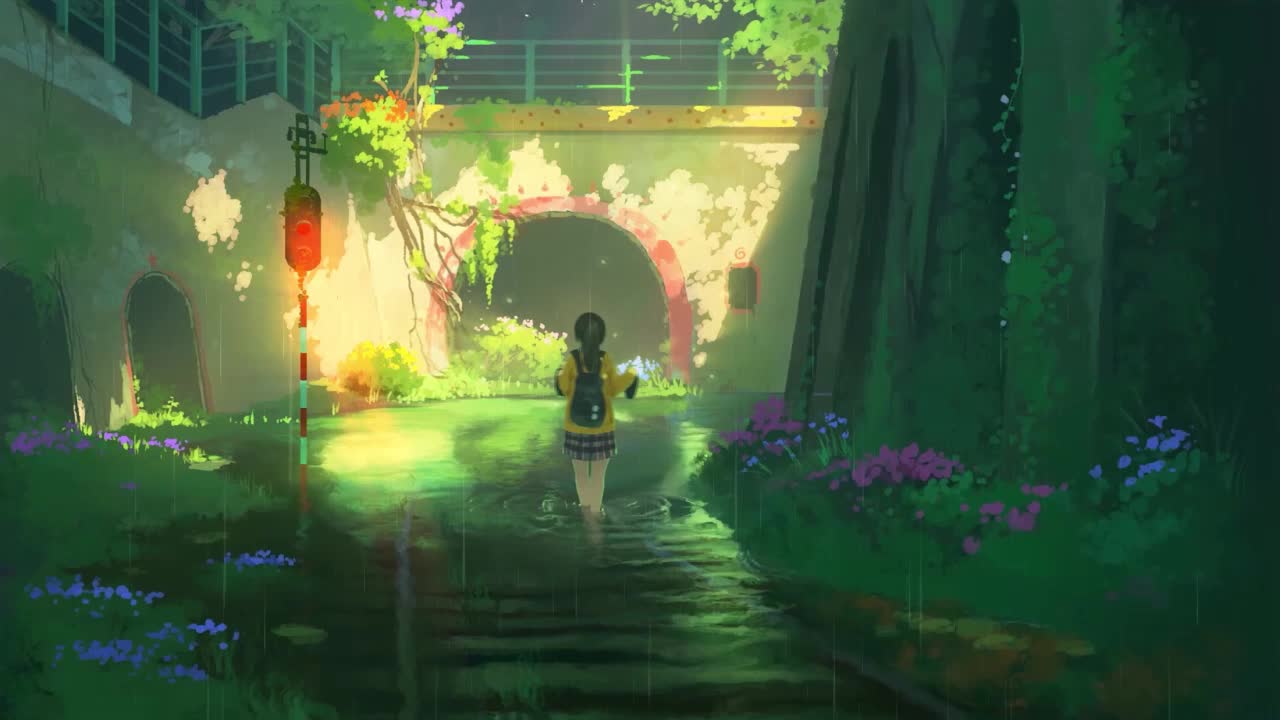 Anime Girl Walking Through The Puddle In The Rain HD Live Wallpaper For PC