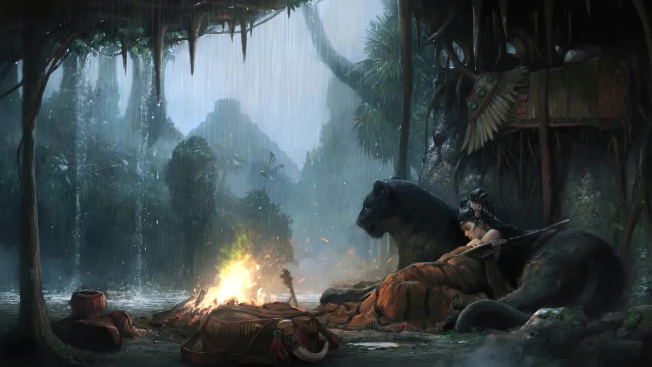 Fantasy Girl Sheltering From The Rain With A Leopard HD Live Wallpaper For PC