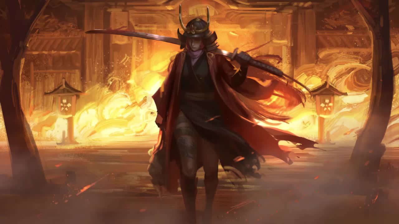 Samurai And A Burning Temple HD Live Wallpaper For PC