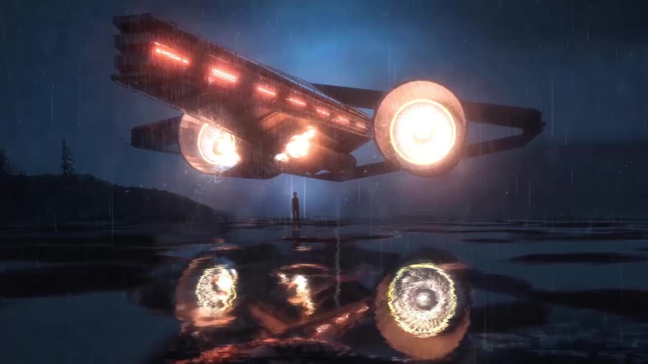 Spaceship On Rainy Night HD Live Wallpaper For PC