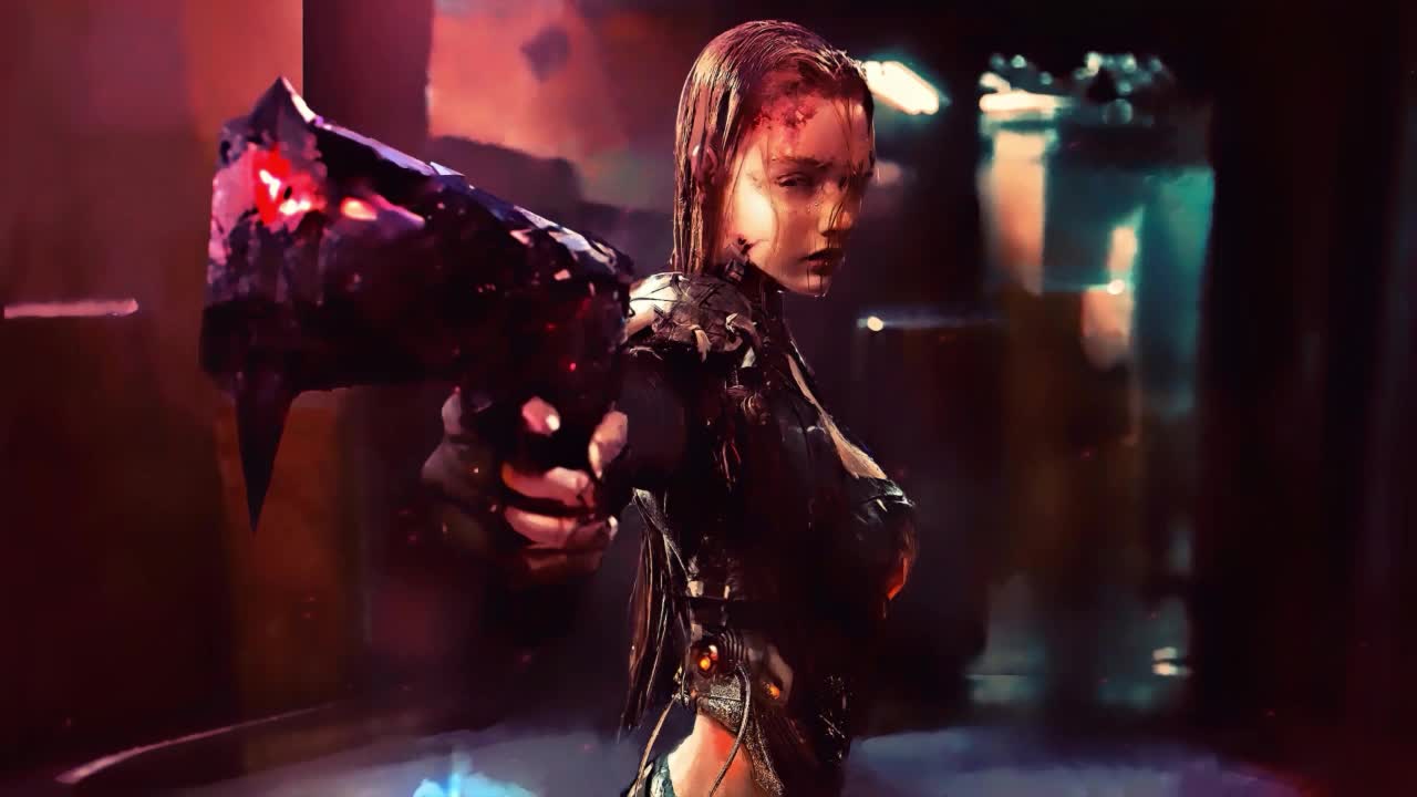 Cyberpunk Girl Holding Gun HD Live Wallpaper For PC