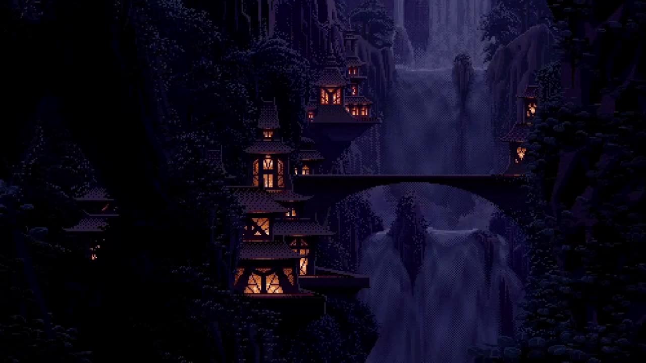 8 Bit Waterfall Night Pixel HD Live Wallpaper For PC