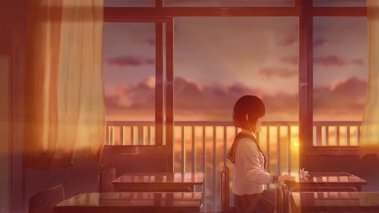 Lonely Anime Girl Sitting Alone In The Classroom HD Live Wallpaper For PC