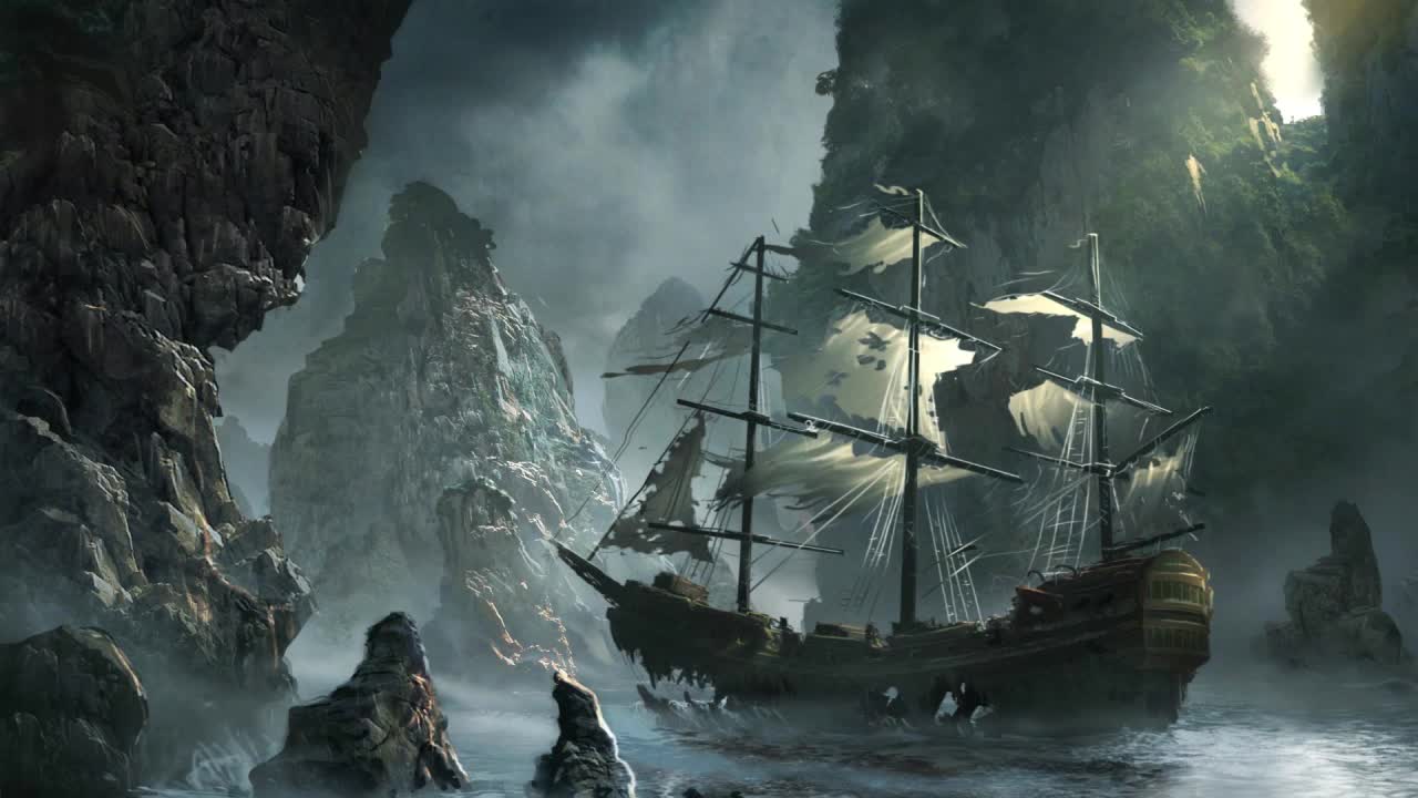 Fantasy Ship Moving On The Sea HD Live Wallpaper For PC