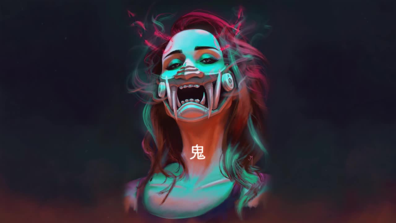 Cyberpunk Girl Oni Mask HD Live Wallpaper For PC