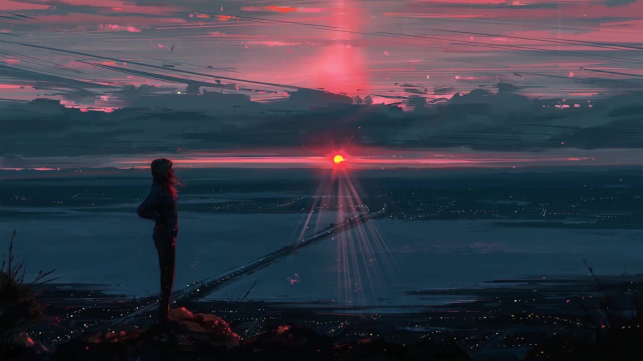 Anime Girl Watching The Sunset In The Rain HD Live Wallpaper For PC