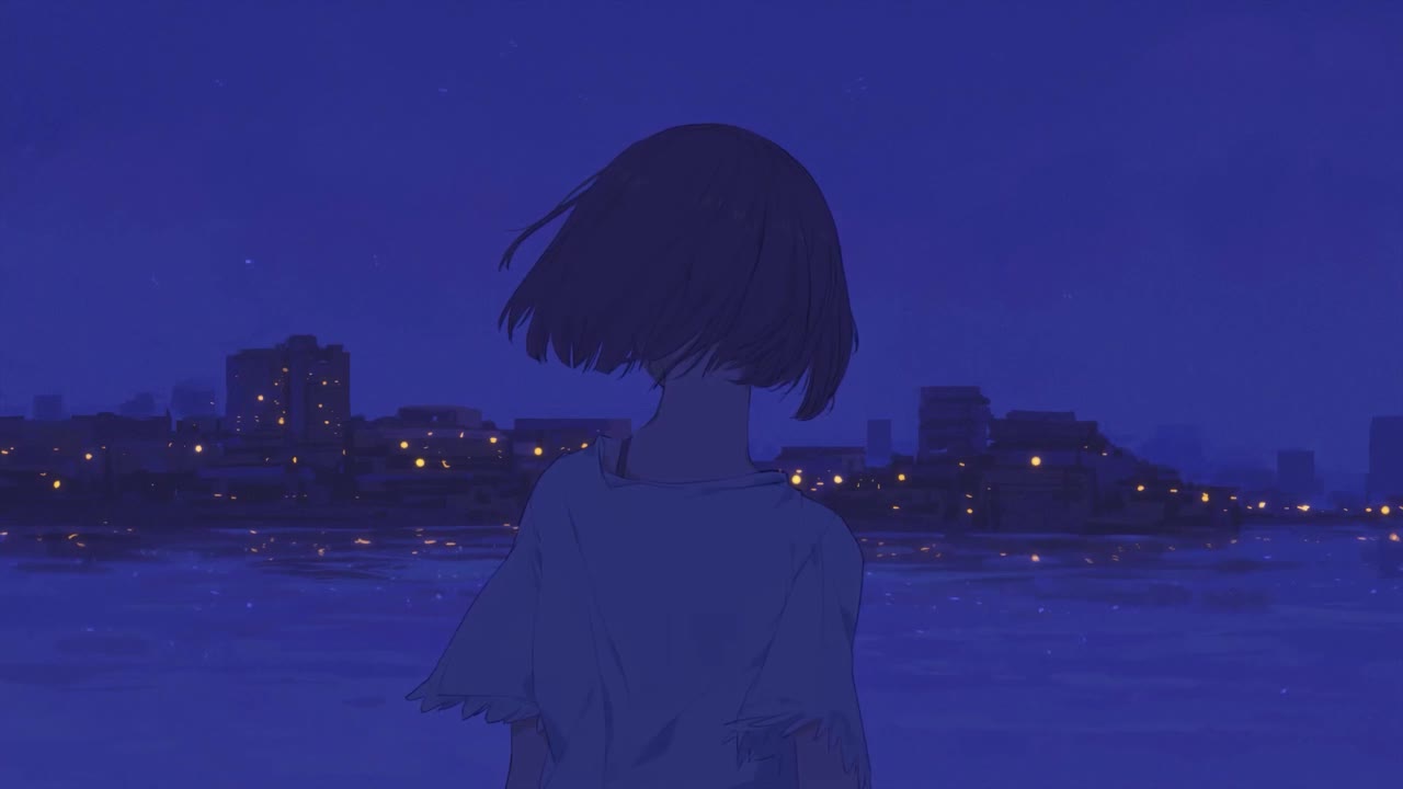 Anime Girl Looking At The Ocean At Night HD Live Wallpaper For PC