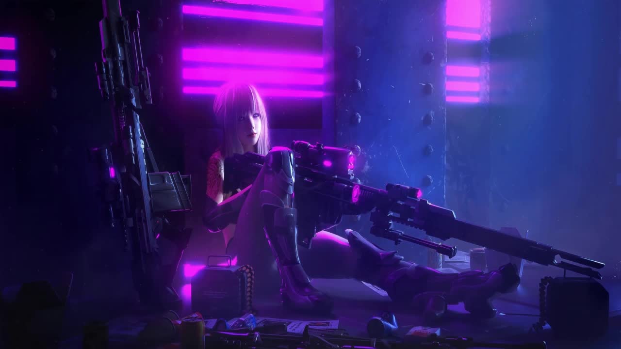 Cyberpunk Girl Purple Shot HD Live Wallpaper For PC