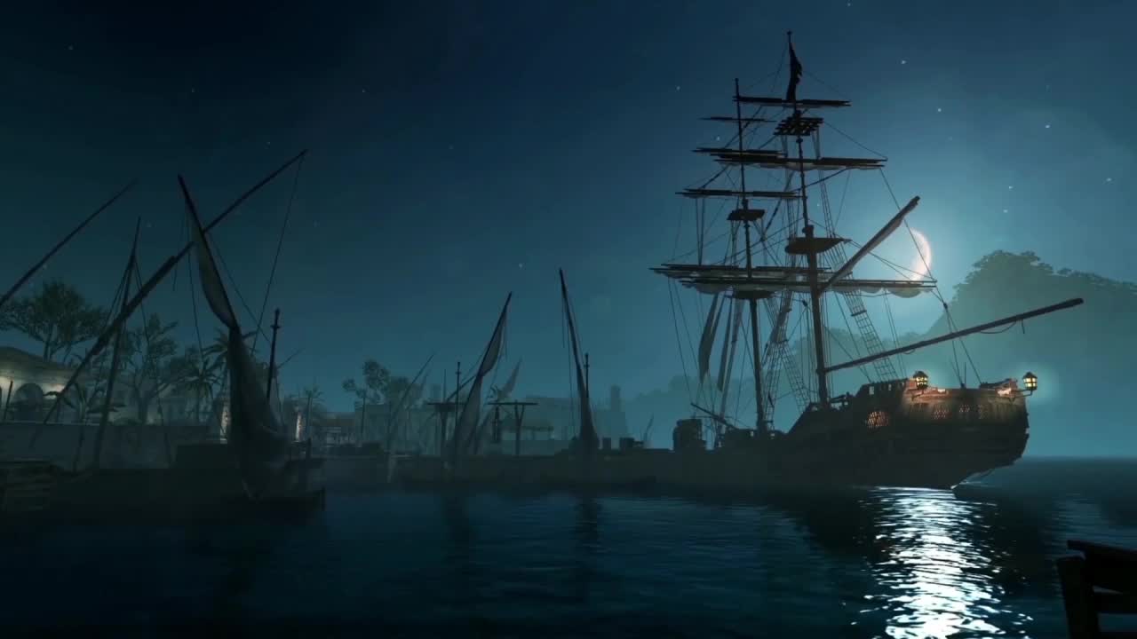Pirate Ship Sailing At Night HD Live Wallpaper For PC