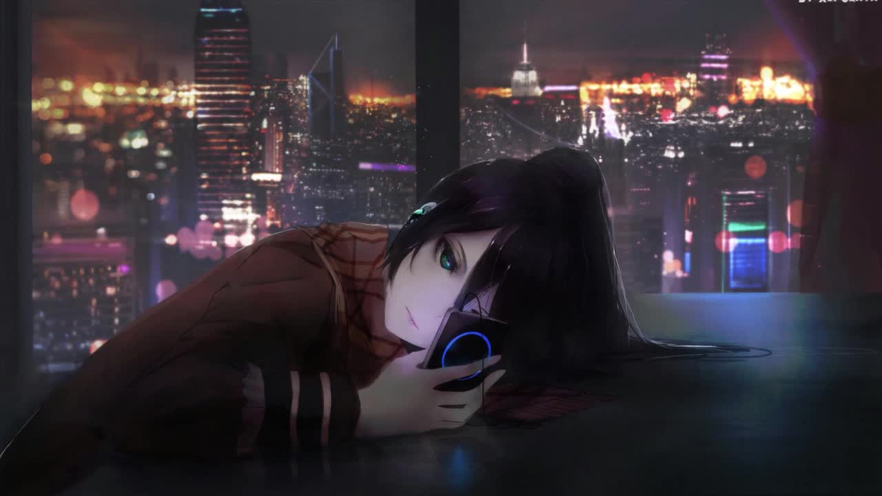 Anime Girl Listening To Music At Night HD Live Wallpaper For PC