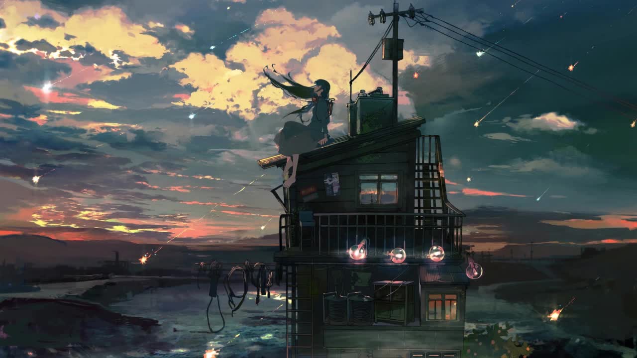 Anime Girl Sitting On The Roof And Looking At The Sky HD Live Wallpaper For PC