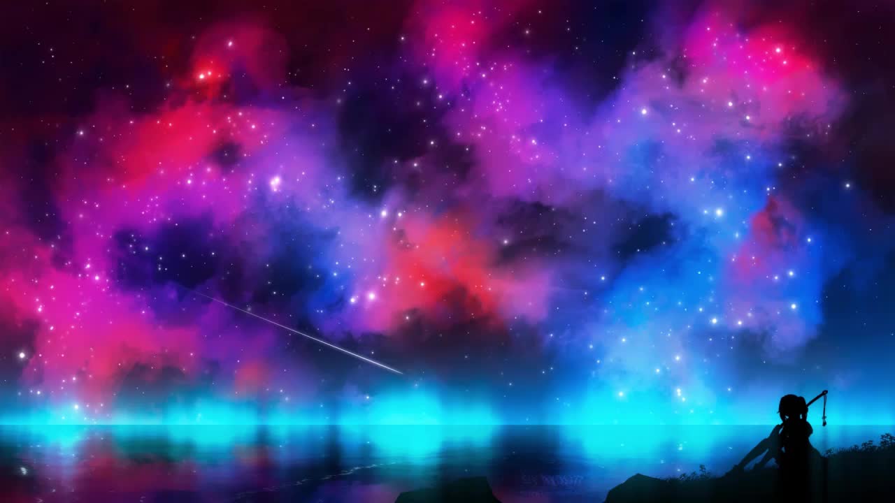 Anime Girl Sitting On The Ground Starry Night Sky HD Live Wallpaper For PC