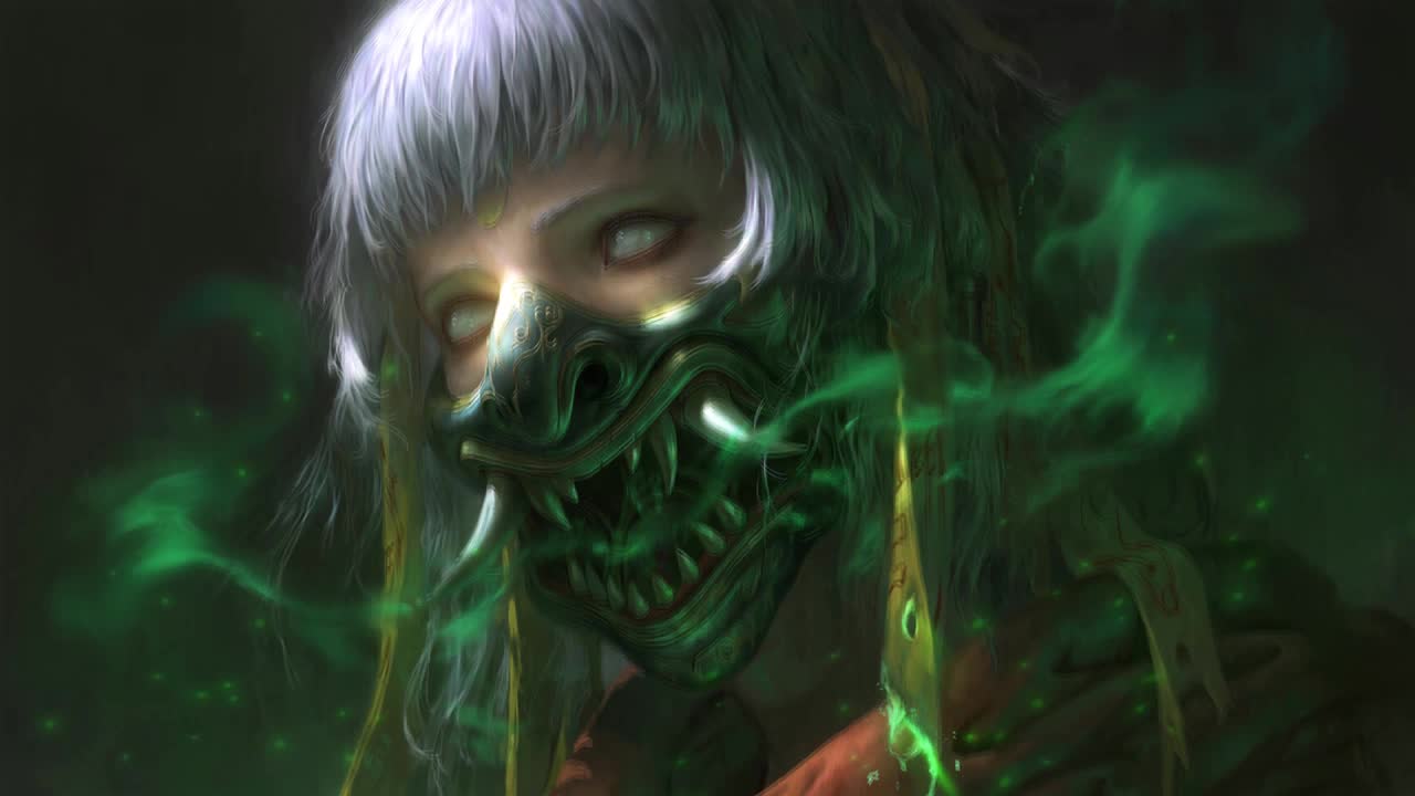 Fantasy Girl Oni Mask HD Live Wallpaper For PC