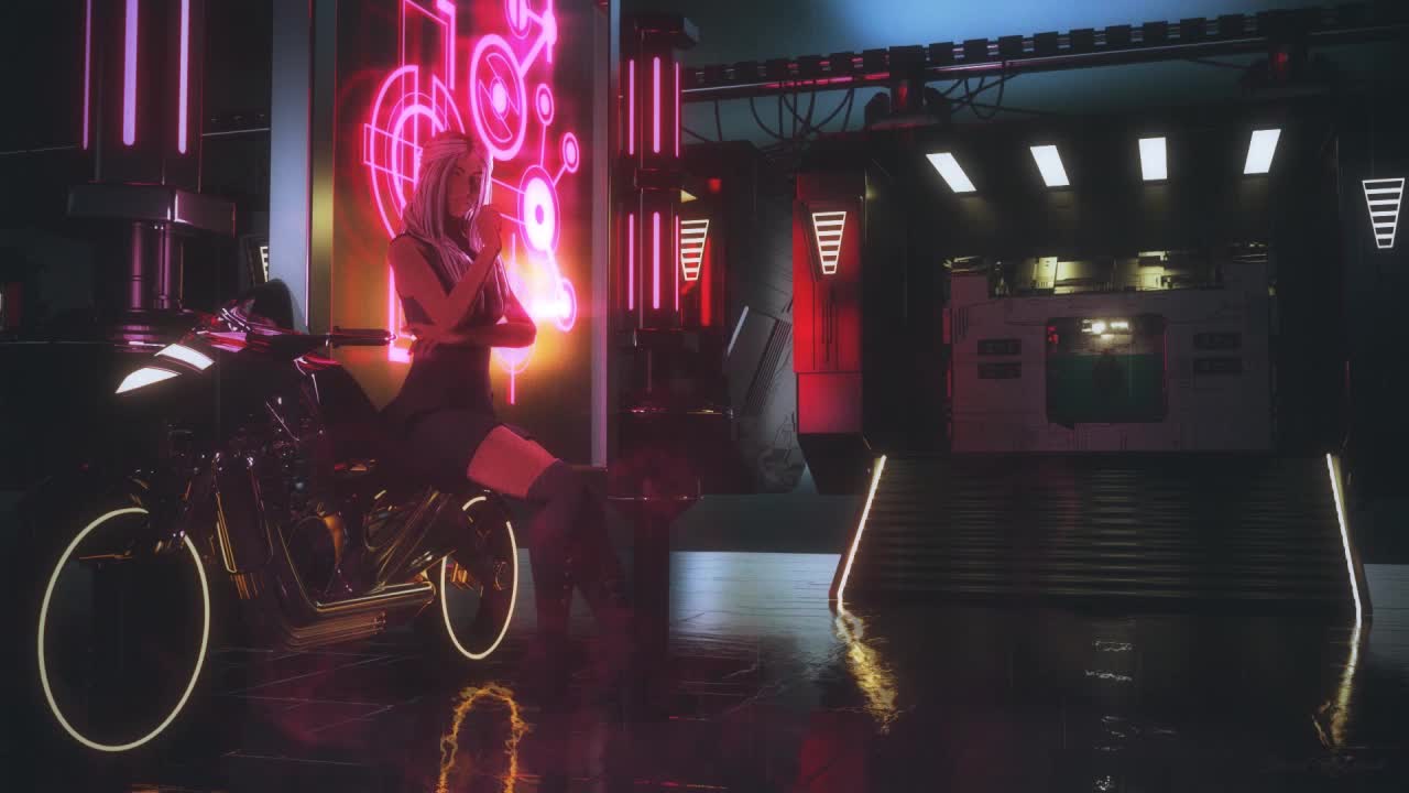 Cyberpunk Girl And Motorcycle HD Live Wallpaper For PC
