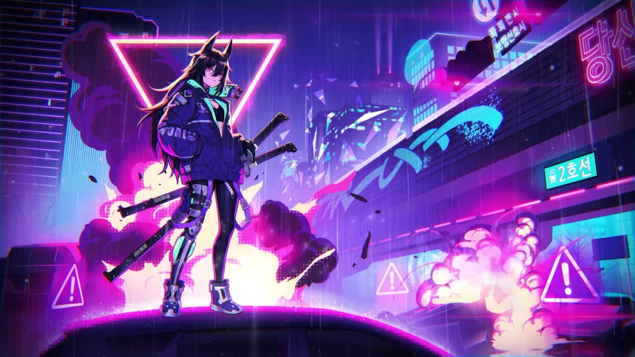 Samurai Anime Girl Neon HD Live Wallpaper For PC
