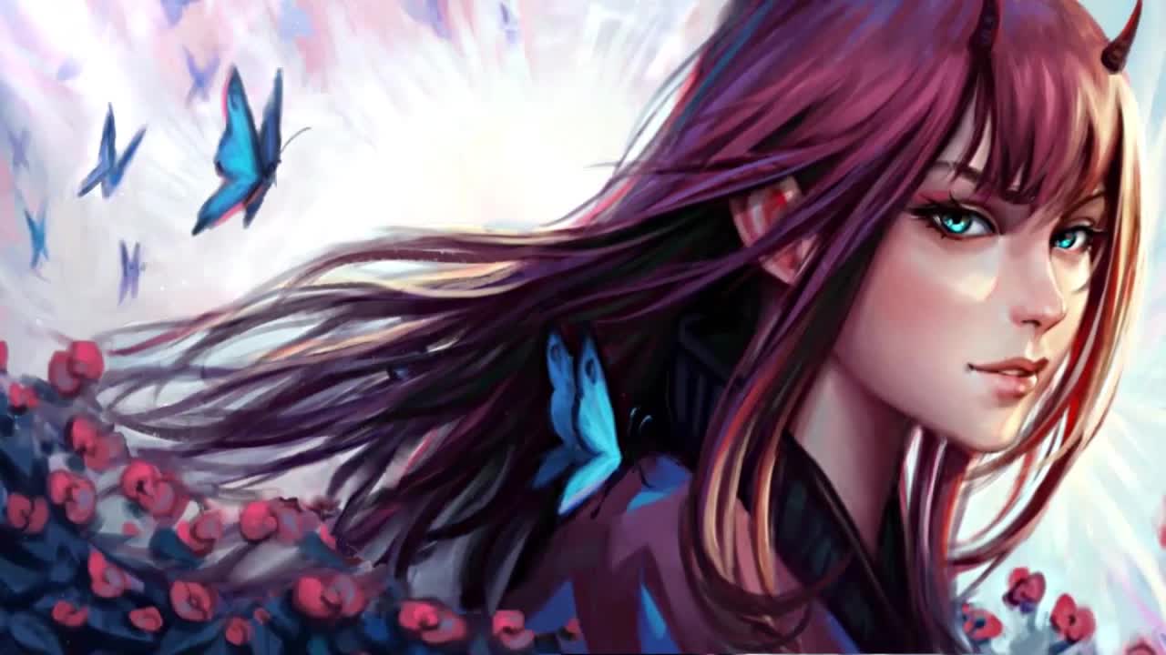 Zero Two With Butterflies And Flowers Darling In The Franxx HD Live Wallpaper For PC