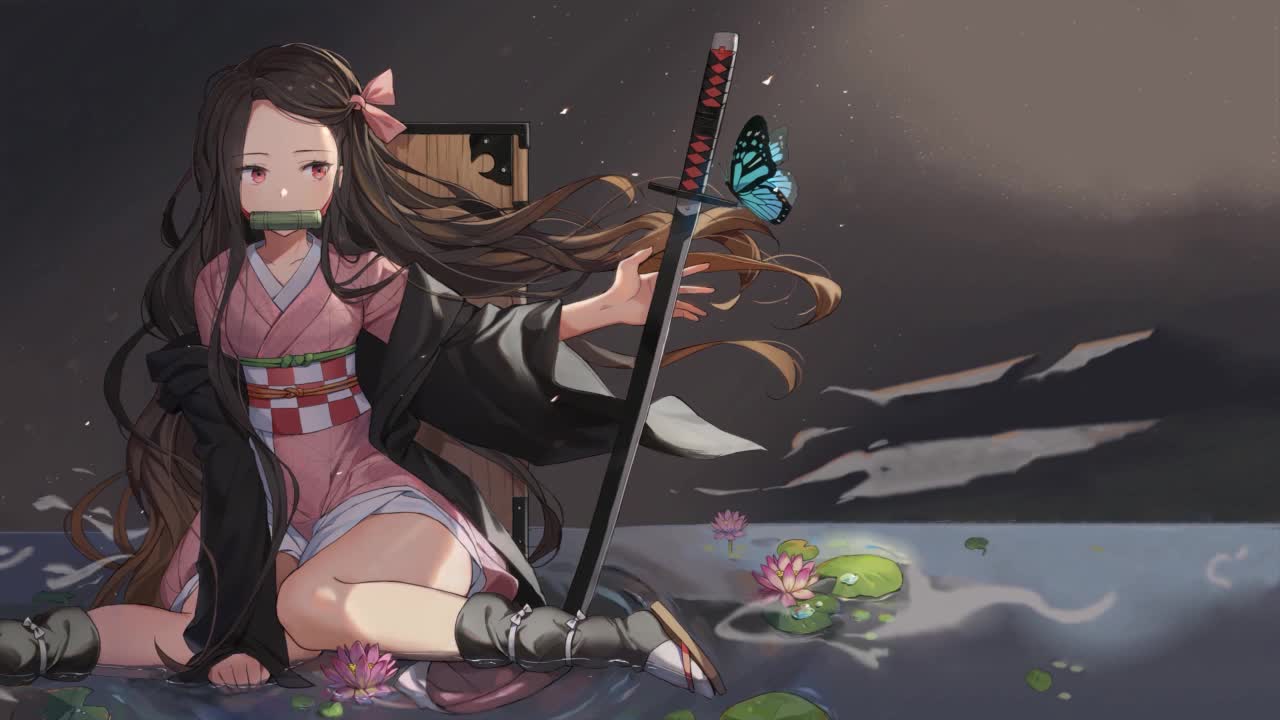 Nezuko Kamado Sitting On The Water Kimetsu No Yaiba HD Live Wallpaper For PC