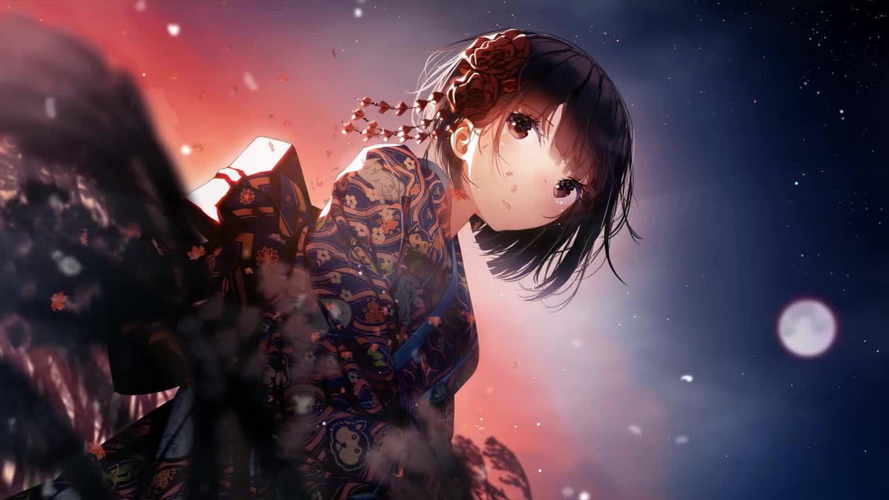 Anime Girl In Kimono Autumn HD Live Wallpaper For PC