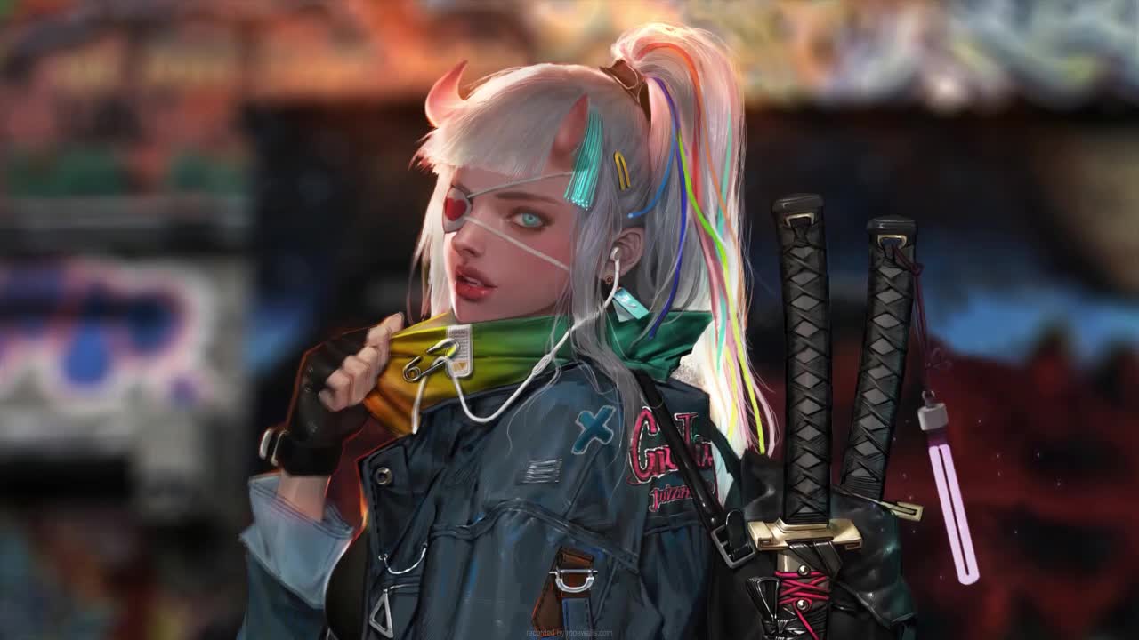 Oni Girl Cyberpunk HD Live Wallpaper For PC