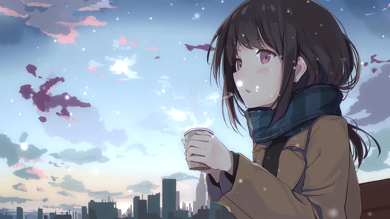 Anime Girl Drinking Coffee In Winter HD Live Wallpaper For PC