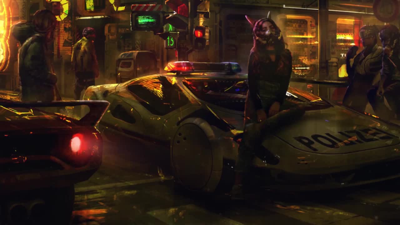 Cyberpunk Girl Sitting On Police Car HD Live Wallpaper For PC