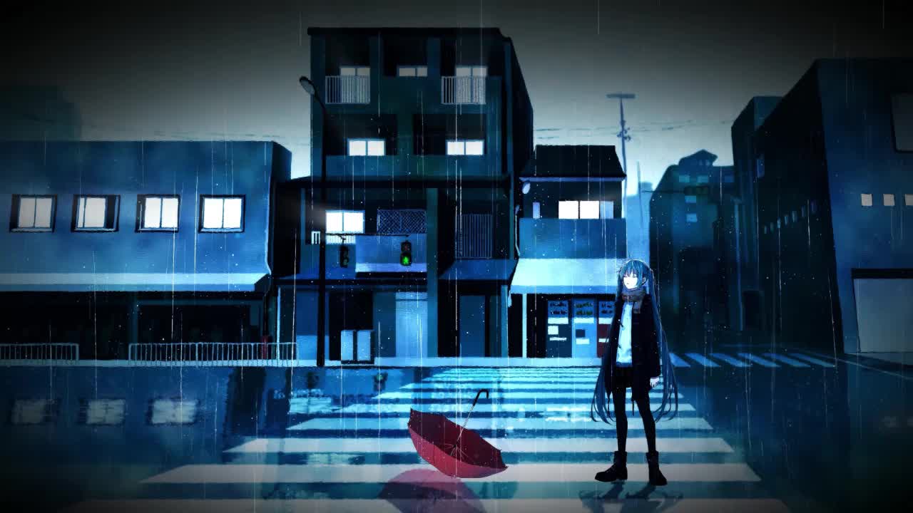 Hatsune Miku Standing On The Street In The Rain HD Live Wallpaper For PC