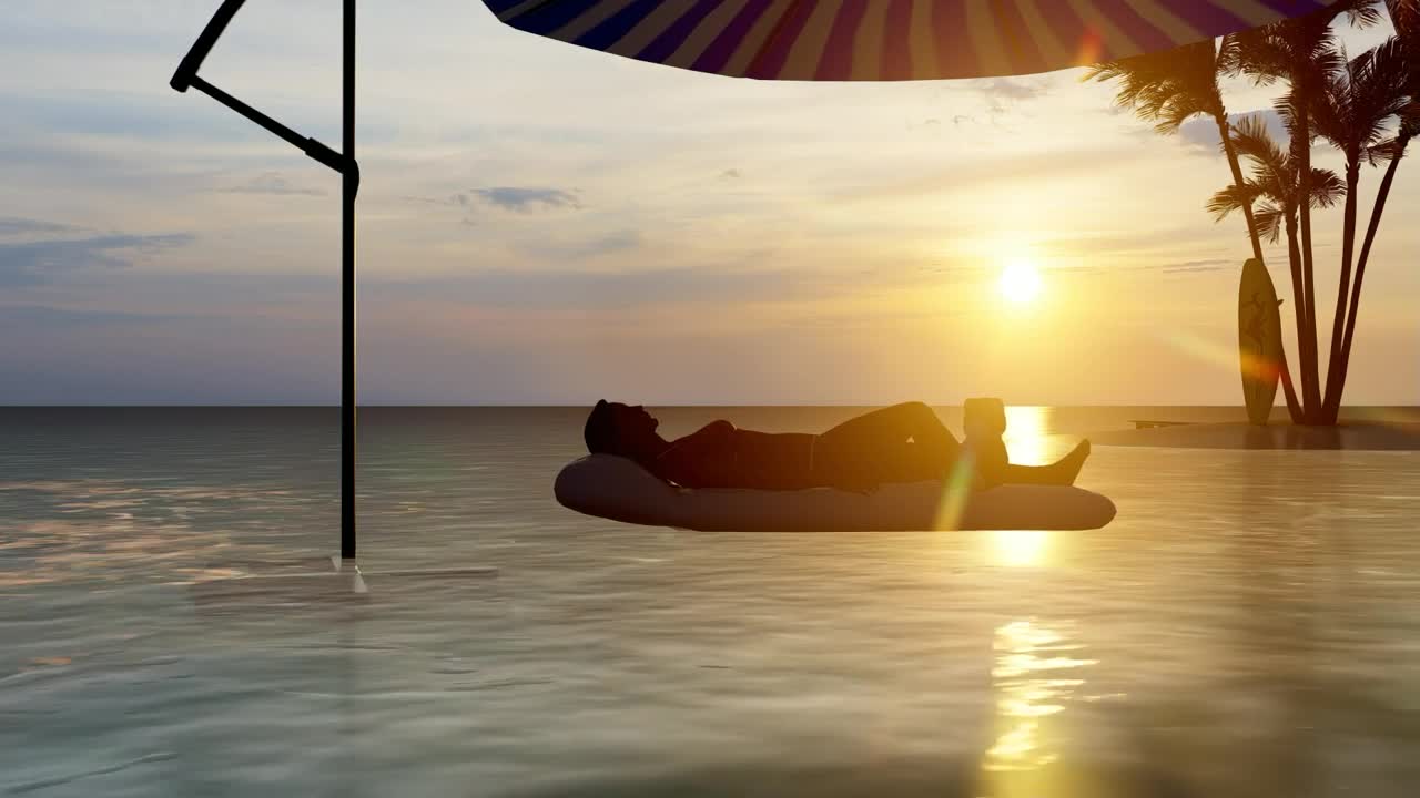 Stock Video 3d animation of a tourist sunbathing in a floaty PC Live Wallpaper