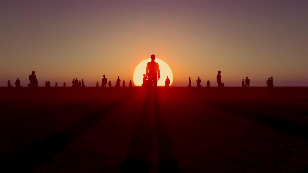 Stock Video 3d people spread out on a plain at sunset PC Live Wallpaper