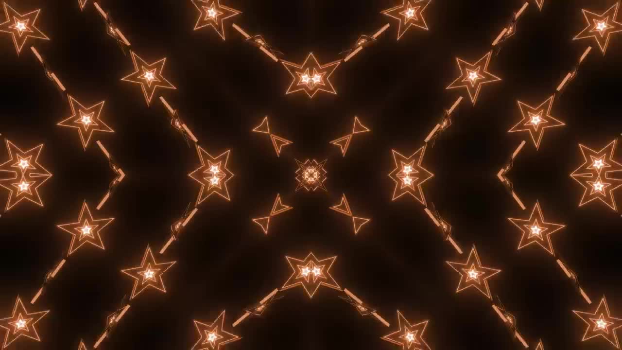 Stock Video 3d rotating starts of orange neon light in a prism PC Live Wallpaper