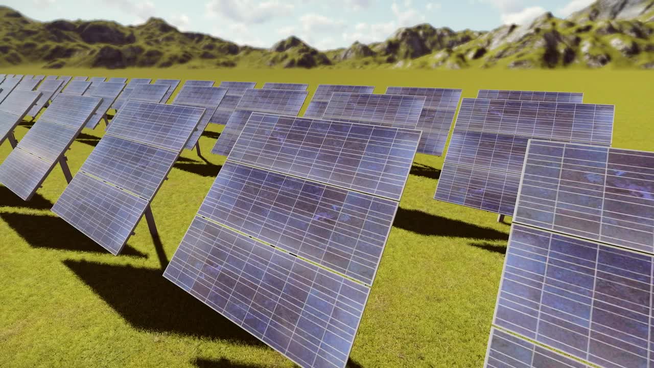 Stock Video 3d solar panels in the countryside PC Live Wallpaper