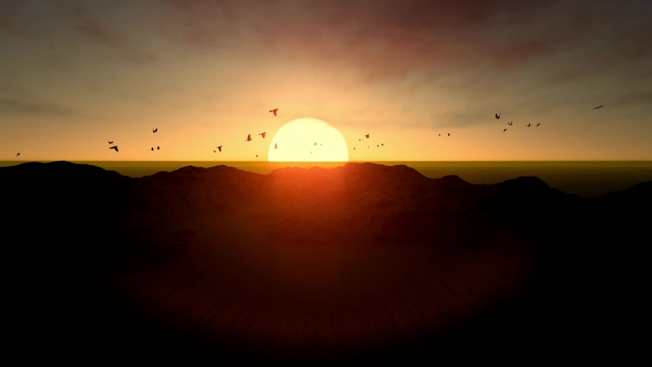 Stock Video 3d sunset at sea with birds flying around PC Live Wallpaper