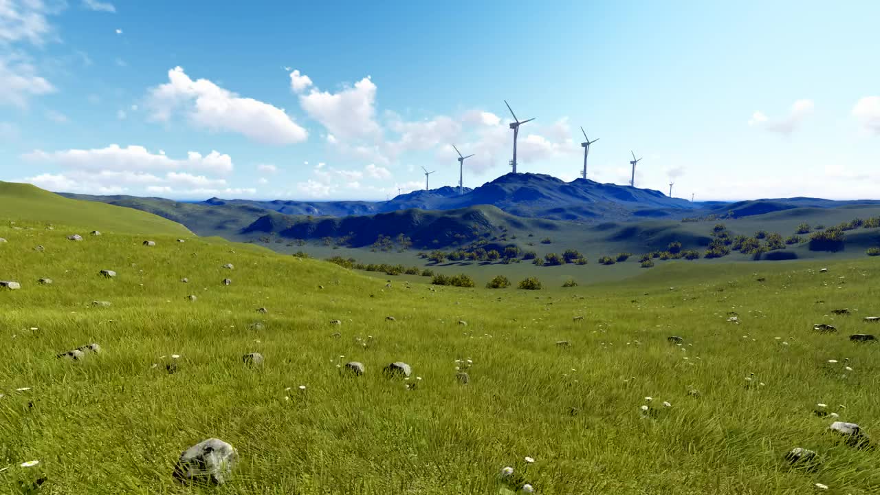 Stock Video 3d sunny meadow with hills in the distance PC Live Wallpaper