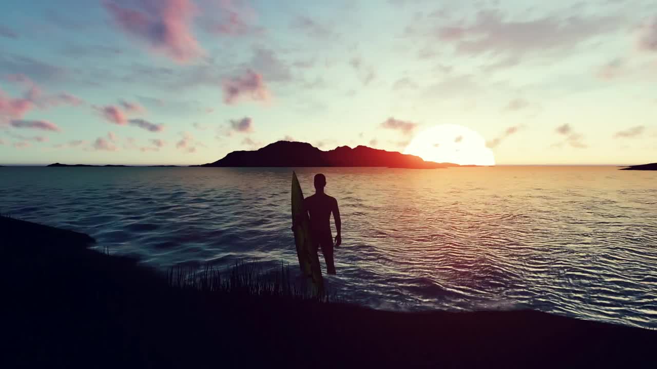 Stock Video 3d surfer on the shore of a beach in a PC Live Wallpaper