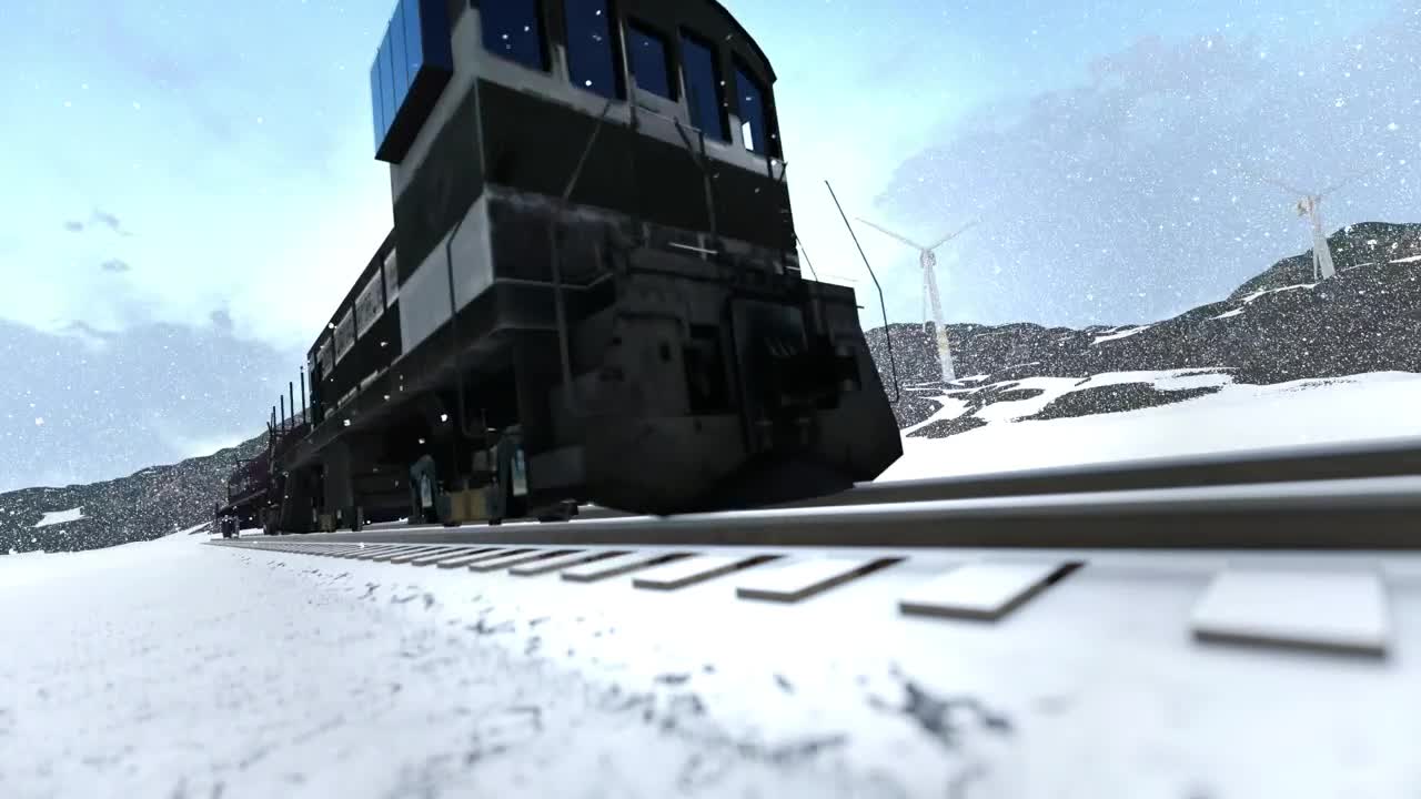 Stock Video 3d train crossing a snowy mountain range PC Live Wallpaper