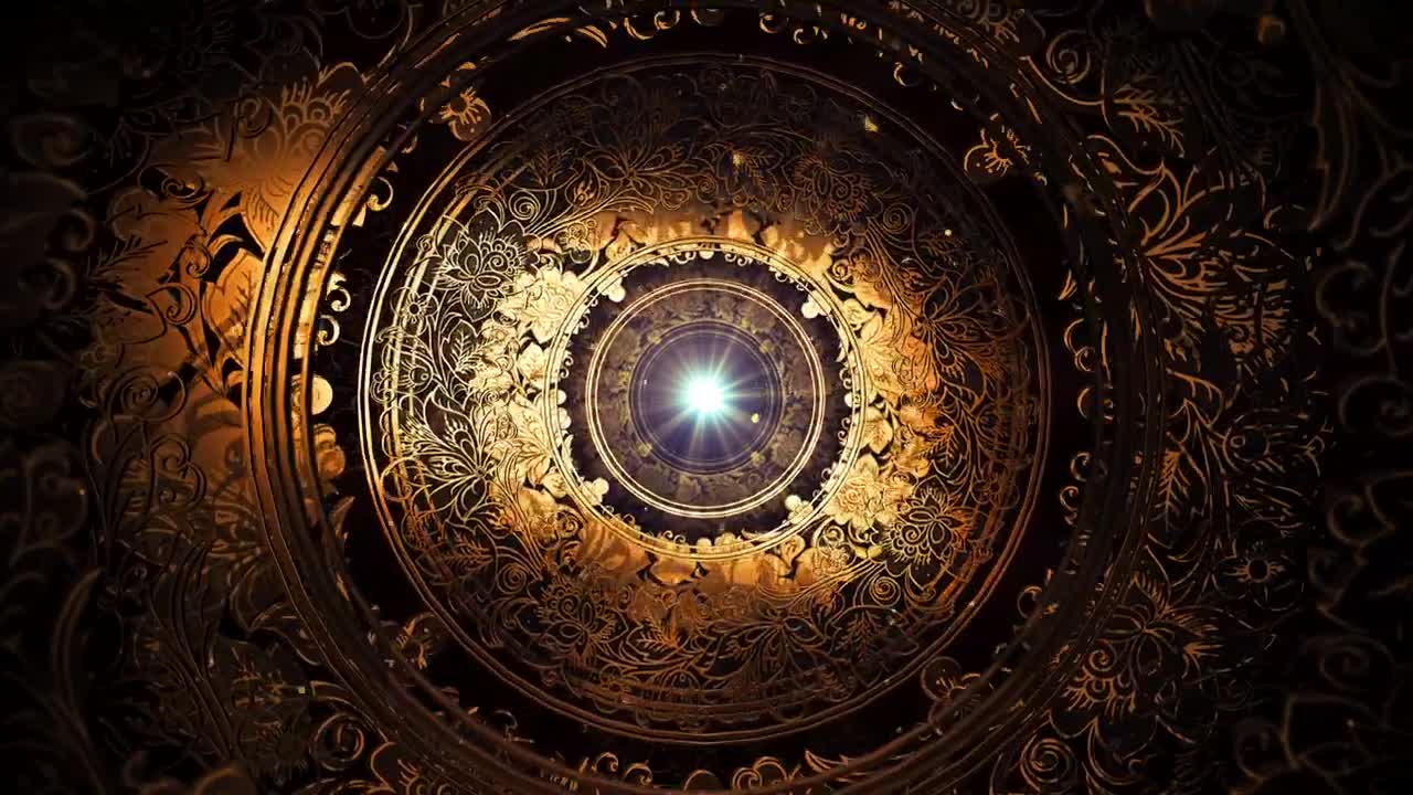 Stock Video 3d tunnel made of highly ornate rings with a light PC Live Wallpaper