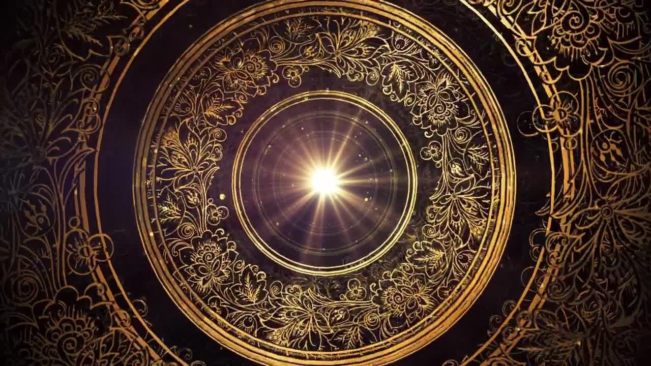 Stock Video 3d tunnel of ornate golden rings with a light PC Live Wallpaper