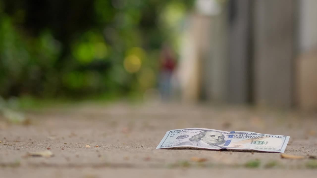 Stock Video 100 dollars thrown in the street collected by one person PC Live Wallpaper